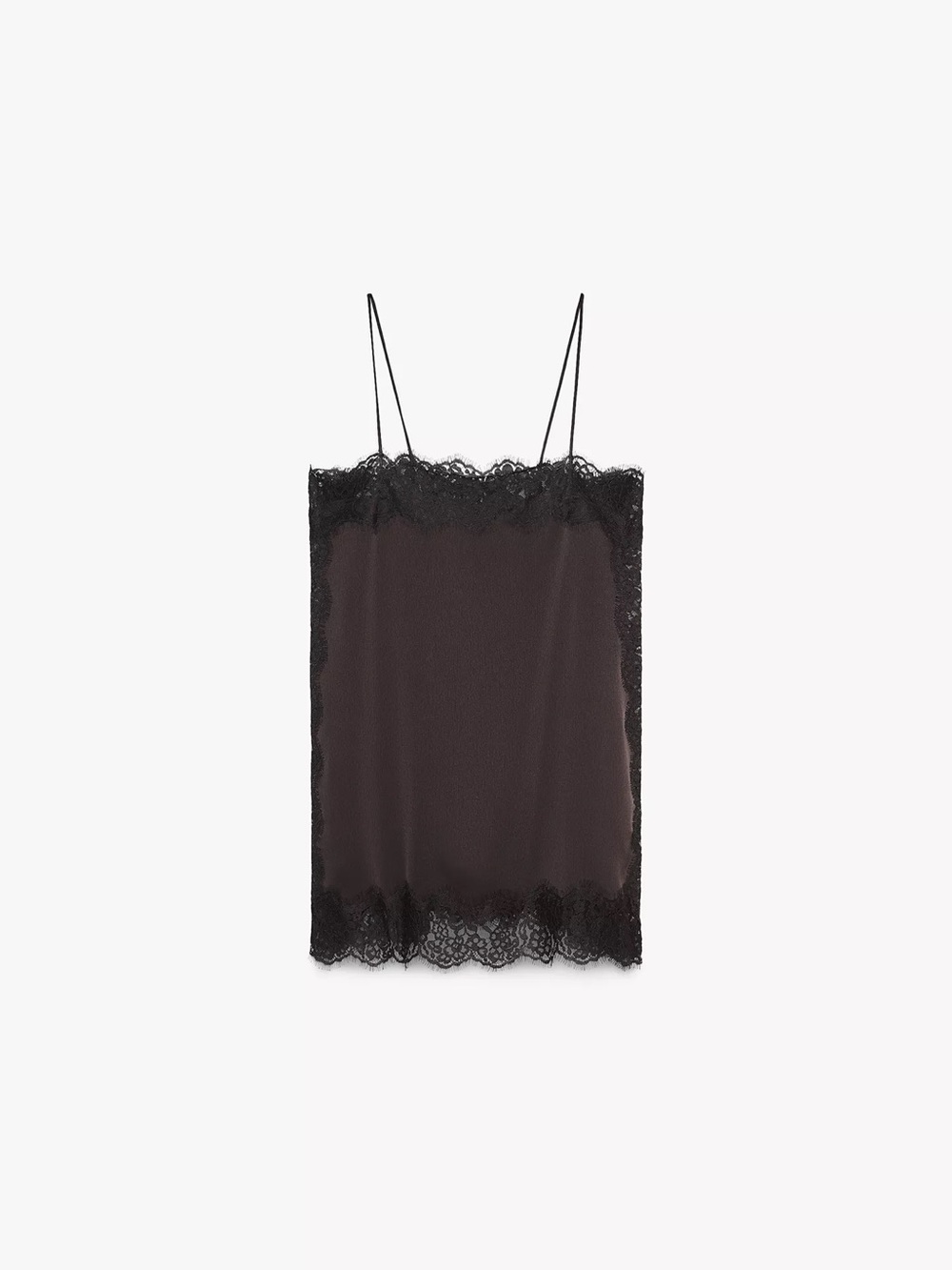 Zara Brown Lace-Trim Satin Mini Slip Dress